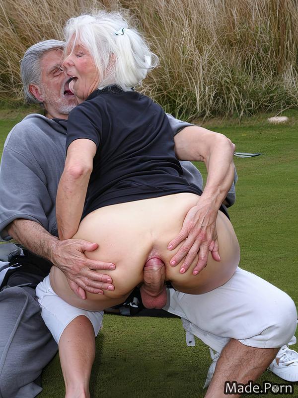 Pouting lips and perfect body on a golf course with an Italian granny